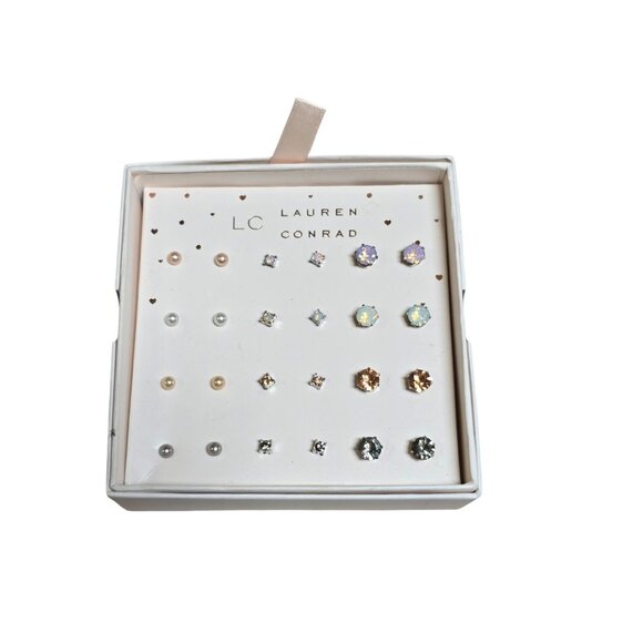 LC Lauren Conrad Women's Silver Plated Multi Color Stud Earrings Gift Box - Picture 2 of 3